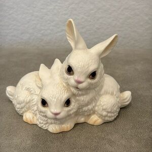 Vintage Goebel Bunnies 2 White Rabbits Ceramic Figurine W. Germany #3482309
